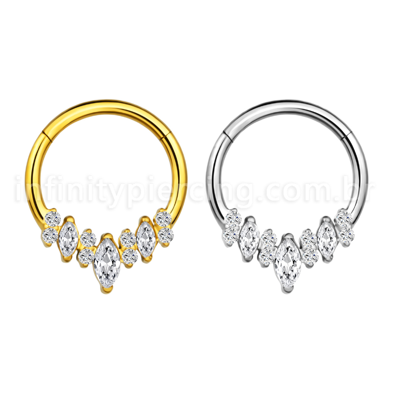 Piercing Argola Aço Cirúrgico Segmento Articulado Zircônias